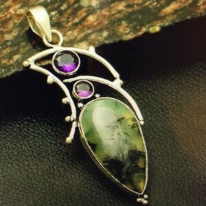 Amethyst Prehnite Stamped 925 Sterling Silver Necklace